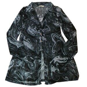 Blouse 3X NWOT button-down shirt slim fit long sleeve sheer abstract black gray